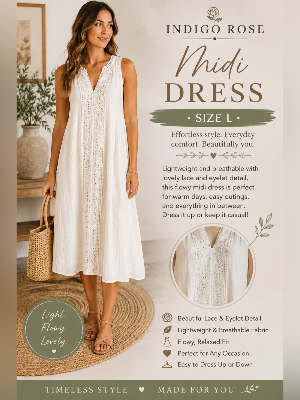 Indigo Rose White Midi Dress with Lace & Eyelet Detail lg